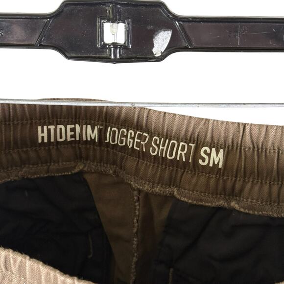 Hot Topic NWT Men's Small HT Denim Brown Jogger Shorts Drawstring Raw Hem - Picture 5 of 11